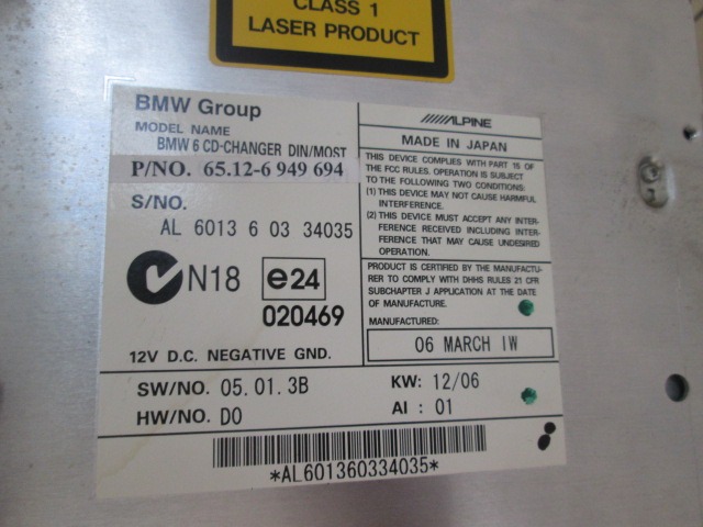 CD CHANGER OEM N. 65126949694 ORIGINAL PART ESED BMW SERIE 5 E60 E61 (2003 - 2010) DIESEL 30  YEAR OF CONSTRUCTION 2005
