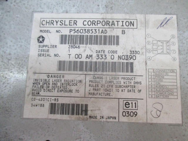 CD CHANGER OEM N. P56038531AD ORIGINAL PART ESED CHRYSLER VOYAGER/GRAN VOYAGER RG RS MK4 (2001 - 2007) BENZINA 24  YEAR OF CONSTRUCTION 2001