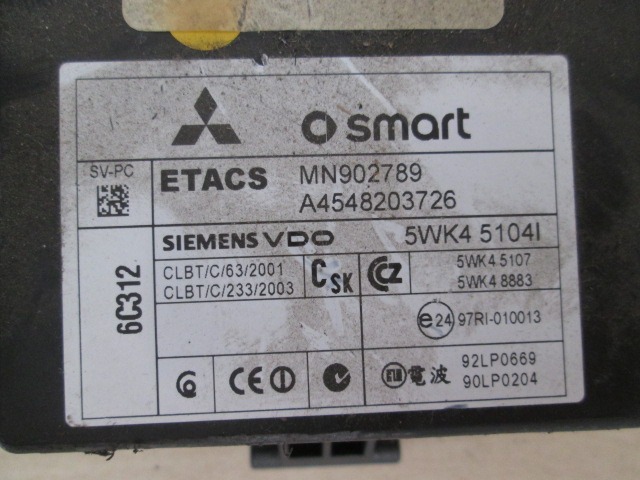 BODY COMPUTER / REM  OEM N. A4548203726 ORIGINAL PART ESED SMART FORFOUR (2004 - 2006) BENZINA 11  YEAR OF CONSTRUCTION 2006