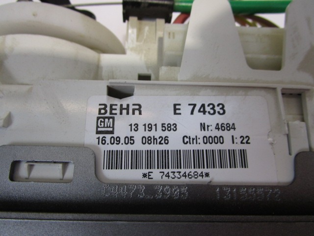 AIR CONDITIONING CONTROL OEM N. 13191583 ORIGINAL PART ESED OPEL MERIVA A (2003 - 2006) BENZINA 14  YEAR OF CONSTRUCTION 2006