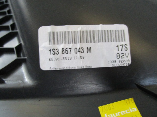 LATERAL TRIM PANEL REAR OEM N. 1S3867043M ORIGINAL PART ESED VOLKSWAGEN UP (DAL 2011) BENZINA 10  YEAR OF CONSTRUCTION 2013