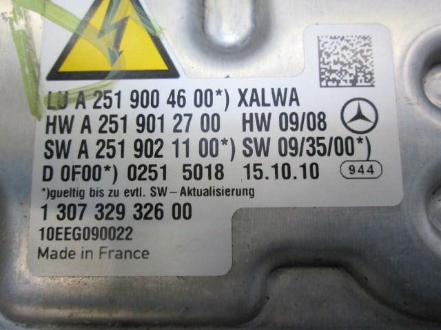 CONTROL UNIT XENON LIGHT OEM N. A2519004600 ORIGINAL PART ESED MERCEDES CLASSE R W251 RESTYLING (2010 - 2013)DIESEL 30  YEAR OF CONSTRUCTION 2011
