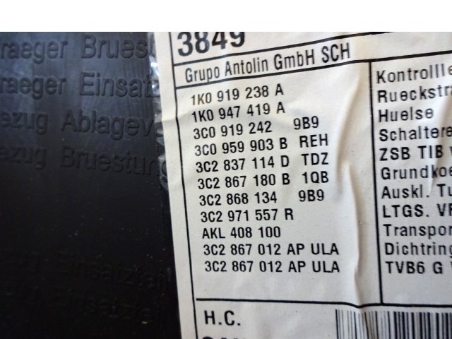 FRONT DOOR PANEL OEM N. 18523 PANNELLO INTERNO PORTA ANTERIORE ORIGINAL PART ESED VOLKSWAGEN PASSAT B6 3C BER/SW (2005 - 09/2010)  DIESEL 20  YEAR OF CONSTRUCTION 2007