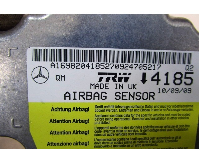 KIT COMPLETE AIRBAG OEM N. 31059 KIT AIRBAG COMPLETO ORIGINAL PART ESED MERCEDES CLASSE A W169 5P C169 3P RESTYLING (05/2008 - 2012) BENZINA 15  YEAR OF CONSTRUCTION 2009