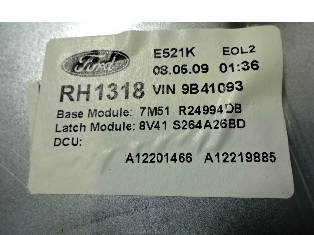 REAR DOOR WINDOW MECHANISM OEM N. 7M51R24994DB ORIGINAL PART ESED FORD KUGA (05/2008 - 2012) DIESEL 20  YEAR OF CONSTRUCTION 2009