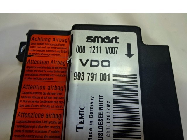 KIT COMPLETE AIRBAG OEM N. KIT AIRBAG COMPLETO ORIGINAL PART ESED SMART CITY-COUPE/FORTWO/CABRIO W450 (1998 - 2007) BENZINA 6  YEAR OF CONSTRUCTION 2001