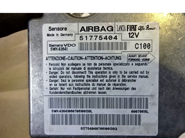 KIT COMPLETE AIRBAG OEM N. 22546 KIT AIRBAG COMPLETO ORIGINAL PART ESED FIAT BRAVO 198 (02/2007 - 01/2011) BENZINA 14  YEAR OF CONSTRUCTION 2007