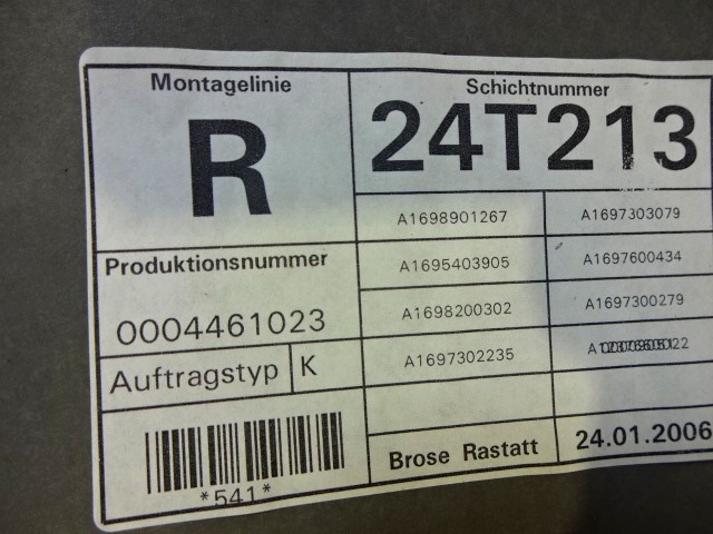 MANUAL REAR WINDOW LIFT SYSTEM OEM N. A1697300279 ORIGINAL PART ESED MERCEDES CLASSE A W169 5P C169 3P (2004 - 04/2008) DIESEL 20  YEAR OF CONSTRUCTION 2006