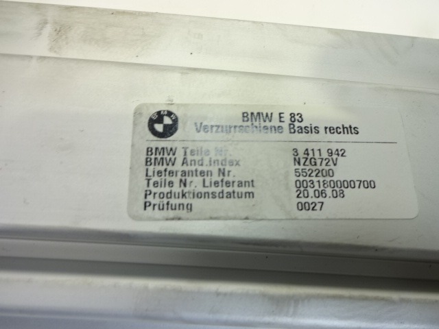 LASHING RAIL OEM N. 3411942 ORIGINAL PART ESED BMW X3 E83 LCI RESTYLING (2006 - 2010) DIESEL 20  YEAR OF CONSTRUCTION 2008