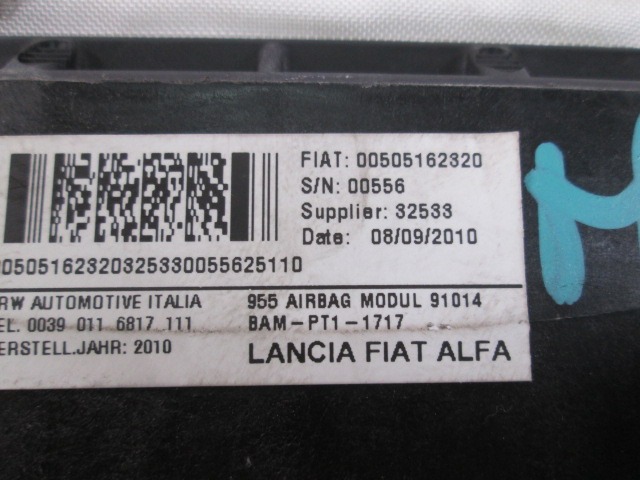 AIR BAG MODULE FOR PASSENGER SIDE OEM N. 505162320 ORIGINAL PART ESED ALFA ROMEO MITO 955 (2008 - 2018) DIESEL 16  YEAR OF CONSTRUCTION 2009