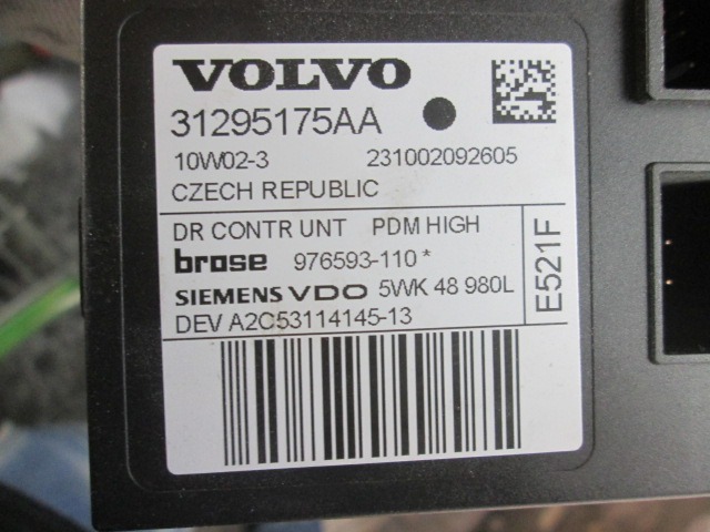 FRONT DOOR WINDSCREEN MOTOR OEM N. 31295175AA ORIGINAL PART ESED VOLVO V50 (DAL 06/2007) DIESEL 20  YEAR OF CONSTRUCTION 2011