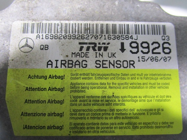 KIT COMPLETE AIRBAG OEM N. 18265 KIT AIRBAG COMPLETO ORIGINAL PART ESED MERCEDES CLASSE A W169 5P C169 3P (2004 - 04/2008) DIESEL 20  YEAR OF CONSTRUCTION 2007