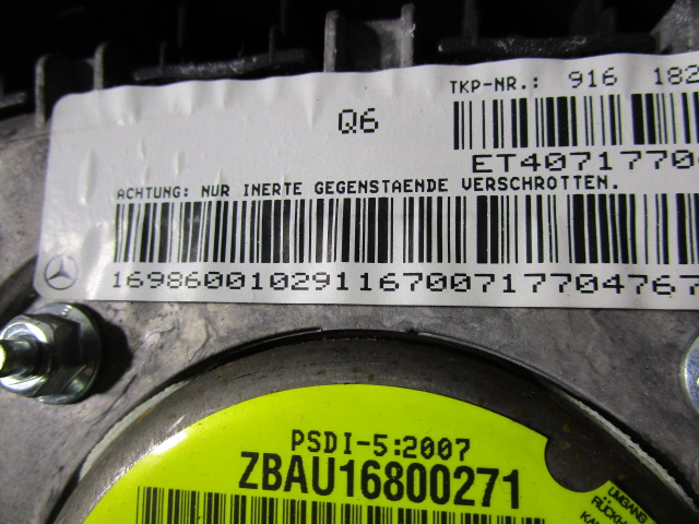 KIT COMPLETE AIRBAG OEM N. 18265 KIT AIRBAG COMPLETO ORIGINAL PART ESED MERCEDES CLASSE A W169 5P C169 3P (2004 - 04/2008) DIESEL 20  YEAR OF CONSTRUCTION 2007