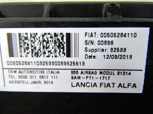 AIR BAG MODULE FOR PASSENGER SIDE OEM N. 505284110 ORIGINAL PART ESED ALFA ROMEO MITO 955 (2008 - 2018) DIESEL 13  YEAR OF CONSTRUCTION 2013