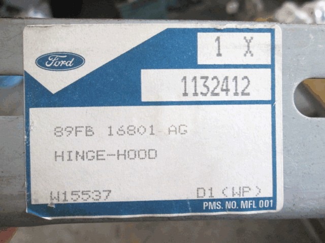 ENGINE HOOD HINGE OEM N. 89FB16801AG ORIGINAL PART ESED FORD FIESTA (1989 - 1995)BENZINA 13  YEAR OF CONSTRUCTION 1989