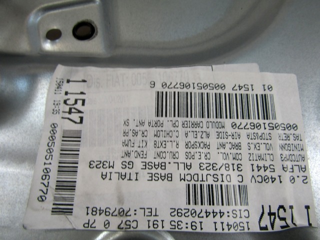 DOOR WINDOW LIFTING MECHANISM FRONT OEM N. 71754404 ORIGINAL PART ESED ALFA ROMEO GIULIETTA 940 (DAL 2010) DIESEL 20  YEAR OF CONSTRUCTION 2011