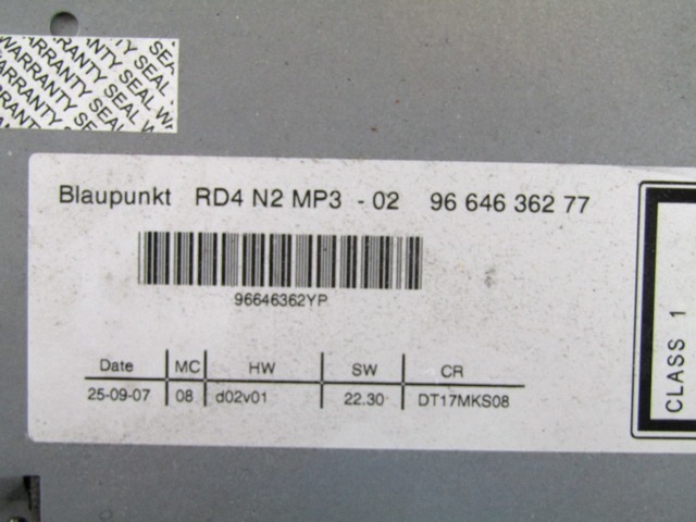 RADIO CD?/ AMPLIFIER / HOLDER HIFI SYSTEM OEM N. 9664636277 ORIGINAL PART ESED PEUGEOT 407 BER/SW (2004 - 06/2008) DIESEL 20  YEAR OF CONSTRUCTION 2008