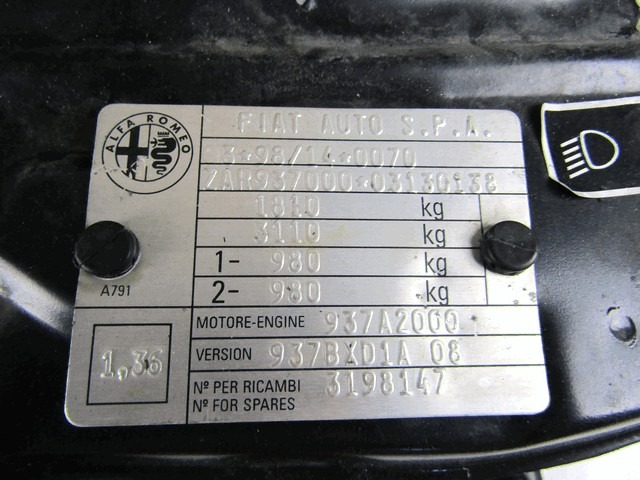 FRONT PANEL OEM N. 50501107 ORIGINAL PART ESED ALFA ROMEO 147 937 (2001 - 2005)DIESEL 19  YEAR OF CONSTRUCTION 2002