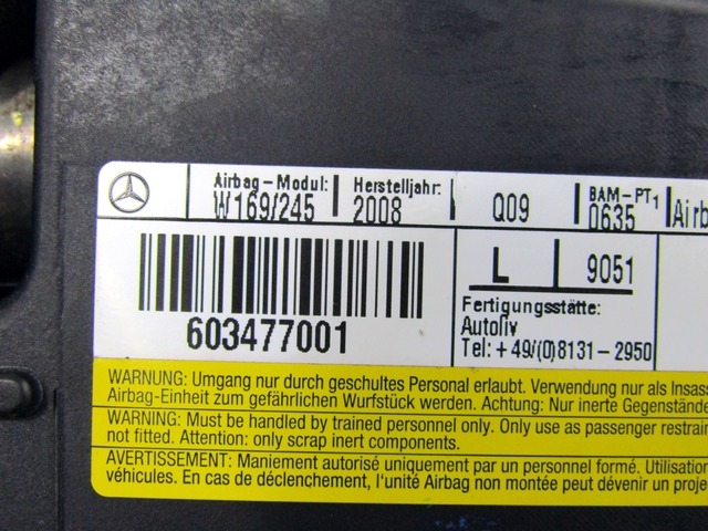 SIDE AIRBAG, FRONT  SEAT OEM N. 16986037052 ORIGINAL PART ESED MERCEDES CLASSE A W169 5P C169 3P RESTYLING (05/2008 - 2012) BENZINA 15  YEAR OF CONSTRUCTION 2008
