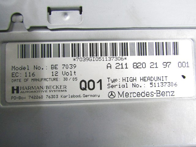 SPARE PARTS, RADIO NAVIGATION OEM N. A2118202197 ORIGINAL PART ESED MERCEDES CLASSE E W211 BER/SW (03/2002 - 05/2006) DIESEL 22  YEAR OF CONSTRUCTION 2005