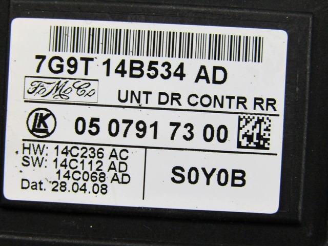 CONTROL OF THE FRONT DOOR OEM N. 7G9T14B534AD ORIGINAL PART ESED FORD GALAXY (2006 - 2015)DIESEL 20  YEAR OF CONSTRUCTION 2008
