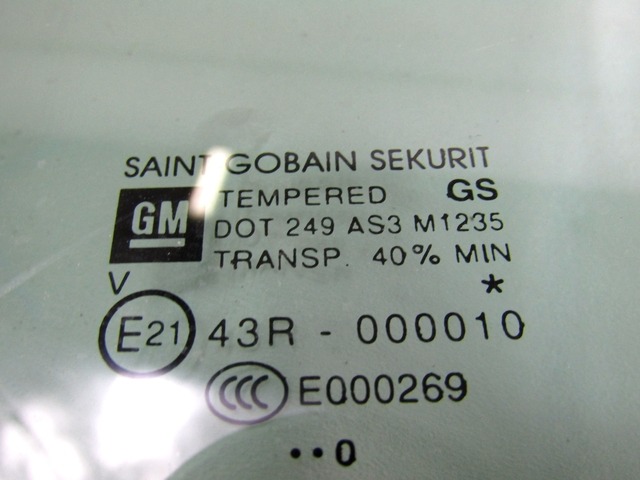 DOOR WINDOW, TINTED GLASS, REAR LEFT OEM N. 13288413 ORIGINAL PART ESED OPEL CORSA D (2006 - 2011) BENZINA 12  YEAR OF CONSTRUCTION 2010