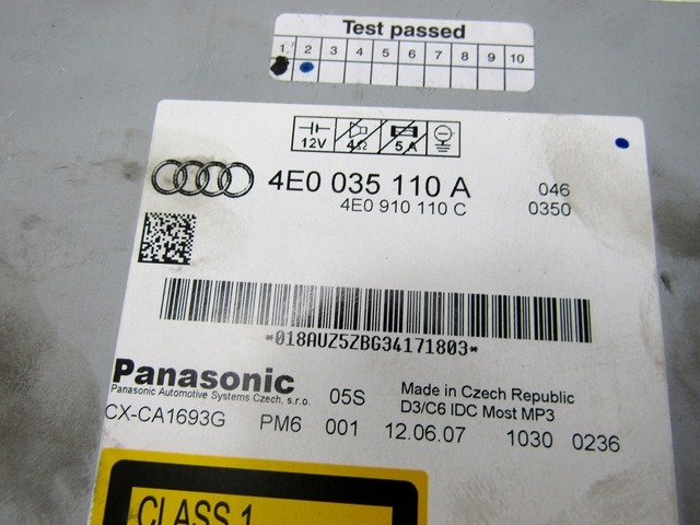 CD CHANGER OEM N. 4E0035110A ORIGINAL PART ESED AUDI A6 C6 4F2 4FH 4F5 BER/SW/ALLROAD (07/2004 - 10/2008) DIESEL 27  YEAR OF CONSTRUCTION 2007