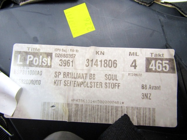 LATVIAN SIDE SEATS REAR SEATS FABRIC OEM N. 23301 Fianchetti latarali sedili posteriori tessut ORIGINAL PART ESED AUDI A4 B8 8K2 BER/SW/CABRIO (2007 - 11/2015) DIESEL 20  YEAR OF CONSTRUCTION 2011