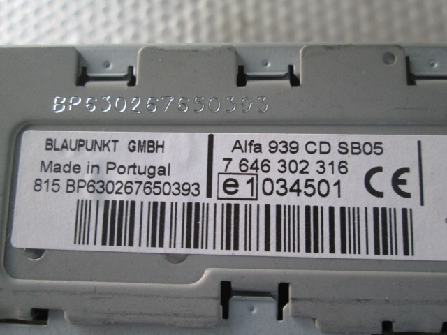 ALFA ROMEO 159 2.4 JTD 147 kW SW (2005/2008) 7646302316 939 AUTORADIO CD SB05 (PROVIDE FOR ANY VEHICLE IDENTIFICATION NUMBER CODE)