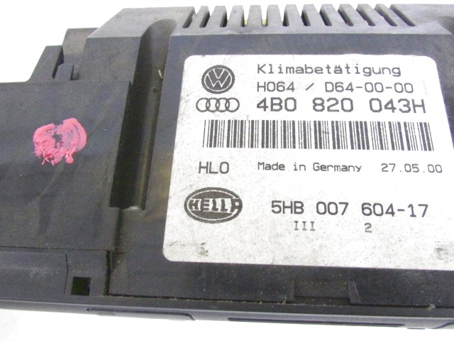 AIR CONDITIONING CONTROL UNIT / AUTOMATIC CLIMATE CONTROL OEM N. 4B0820043H ORIGINAL PART ESED AUDI A6 C5 RESTYLING 4B 4B5 4B2 BER/SW (1997 - 2001) DIESEL 25  YEAR OF CONSTRUCTION 2000