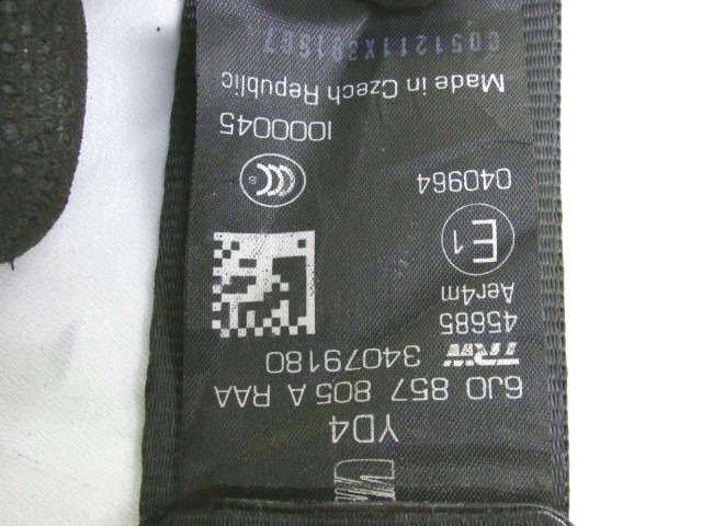 SEFETY BELT OEM N. 6J0857805A ORIGINAL PART ESED SEAT IBIZA MK4 BER/SW (2008 - 2012)BENZINA 12  YEAR OF CONSTRUCTION 2012