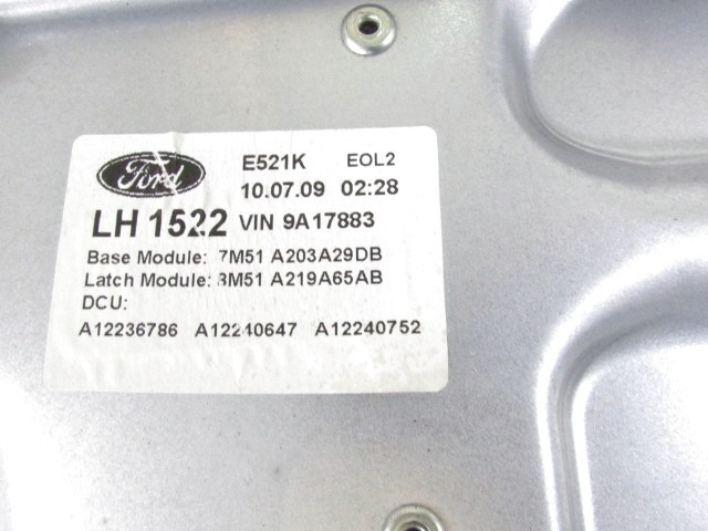 DOOR WINDOW LIFTING MECHANISM FRONT OEM N. 7M51-A203A29-DB ORIGINAL PART ESED FORD FOCUS BER/SW (2008 - 2011) BENZINA/GPL 20  YEAR OF CONSTRUCTION 2009