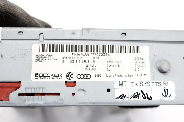 DVD PLAYER MAPS OEM N. 4E0919887M ORIGINAL PART ESED AUDI A6 C6 4F2 4FH 4F5 BER/SW/ALLROAD (07/2004 - 10/2008) DIESEL 27  YEAR OF CONSTRUCTION 2008