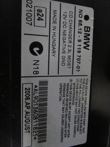 CD CHANGER OEM N. 65129119707 ORIGINAL PART ESED BMW SERIE 3 BER/SW/COUPE/CABRIO E90/E91/E92/E93 (2005 - 08/2008) DIESEL 20  YEAR OF CONSTRUCTION 2006