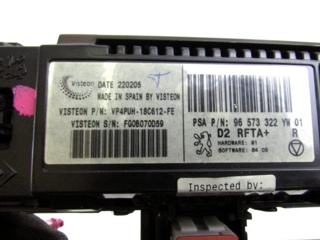 AIR CONDITIONING CONTROL UNIT / AUTOMATIC CLIMATE CONTROL OEM N. 96573322YW ORIGINAL PART ESED PEUGEOT 407 BER/SW (2004 - 06/2008) DIESEL 20  YEAR OF CONSTRUCTION 2005
