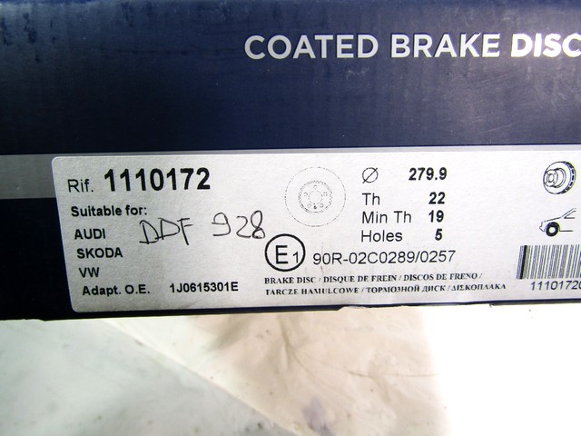 BRAKE DISC FRONT OEM N. 1J0615301E ORIGINAL PART ESED AUDI A3 8L 8L1 3P/5P (1996 - 2000) DIESEL 19  YEAR OF CONSTRUCTION 2000