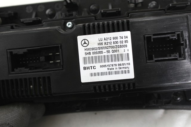 AIR CONDITIONING CONTROL UNIT / AUTOMATIC CLIMATE CONTROL OEM N. A2129007404 ORIGINAL PART ESED MERCEDES CLASSE E W212 BER/SW (2009 - 2016)DIESEL 30  YEAR OF CONSTRUCTION 2010