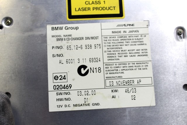 CD CHANGER OEM N. 65126938975 ORIGINAL PART ESED BMW SERIE 5 E60 E61 (2003 - 2010) DIESEL 30  YEAR OF CONSTRUCTION 2003
