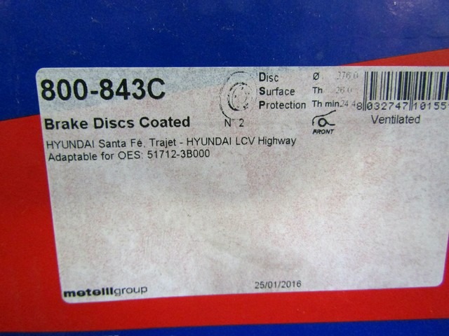 BRAKE DISC FRONT OEM N. 51712-3B000 ORIGINAL PART ESED HYUNDAI SANTA FE (2000 - 2006) DIESEL 20  YEAR OF CONSTRUCTION 2001