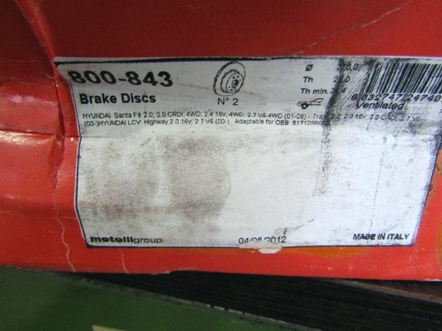BRAKE DISC FRONT OEM N. 51712-3B000 ORIGINAL PART ESED HYUNDAI SANTA FE (2000 - 2006) DIESEL 20  YEAR OF CONSTRUCTION 2001