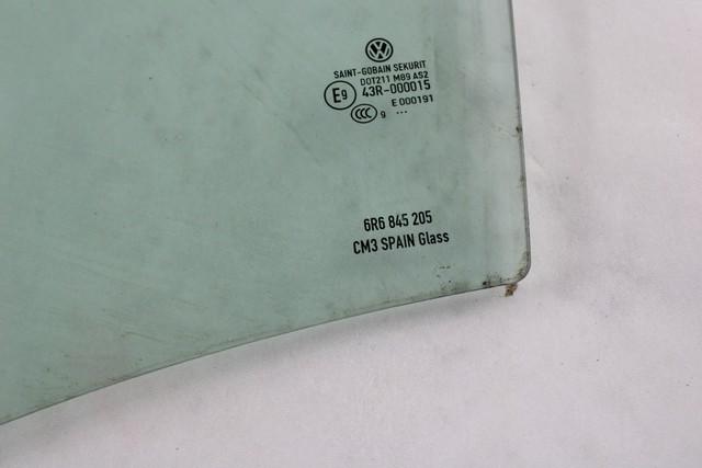 DOOR WINDOW, TINTED GLASS, REAR LEFT OEM N. 6R6845205 SPARE PART USED CAR VOLKSWAGEN POLO 6R1 6C1 (06/2009 - 02/2014)  DISPLACEMENT DIESEL 1,6 YEAR OF CONSTRUCTION 2009