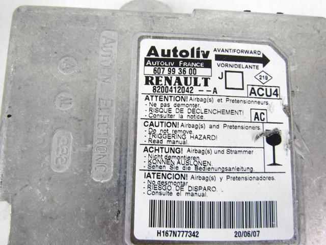KIT COMPLETE AIRBAG OEM N. 28380 KIT AIRBAG COMPLETO SPARE PART USED CAR RENAULT SCENIC/GRAND SCENIC JM0/1 MK2 (2003 - 2009)  DISPLACEMENT BENZINA/GPL 1,6 YEAR OF CONSTRUCTION 2007