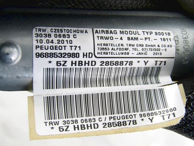 HEAD AIRBAG, LEFT OEM N. 9688532980 SPARE PART USED CAR PEUGEOT 308 4A 4B 4C 4E 4H MK1 BER/SW/CC (2007 - 2013)  DISPLACEMENT DIESEL 1,6 YEAR OF CONSTRUCTION 2010