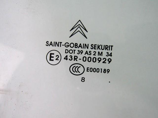 DOOR WINDOW, FRONT RIGHT OEM N. 9202P0 SPARE PART USED CAR CITROEN C4 MK1 / COUPE L LC (2004 - 08/2009)  DISPLACEMENT DIESEL 1,6 YEAR OF CONSTRUCTION 2009