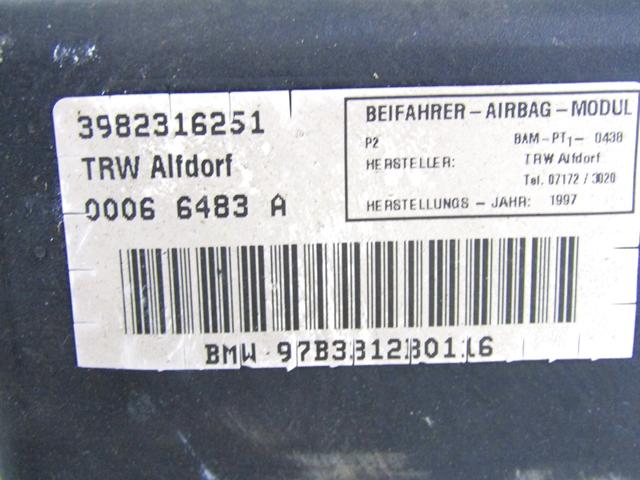 KIT COMPLETE AIRBAG OEM N. 5104 KIT AIRBAG COMPLETO SPARE PART USED CAR BMW SERIE 7 E38 (1994 - 2001) DISPLACEMENT BENZINA 4,3 YEAR OF CONSTRUCTION 1998