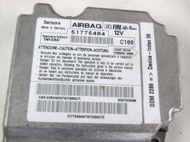 KIT COMPLETE AIRBAG OEM N. 22544 KIT AIRBAG COMPLETO SPARE PART USED CAR FIAT BRAVO 198 (02/2007 - 01/2011)  DISPLACEMENT DIESEL 1,9 YEAR OF CONSTRUCTION 2007