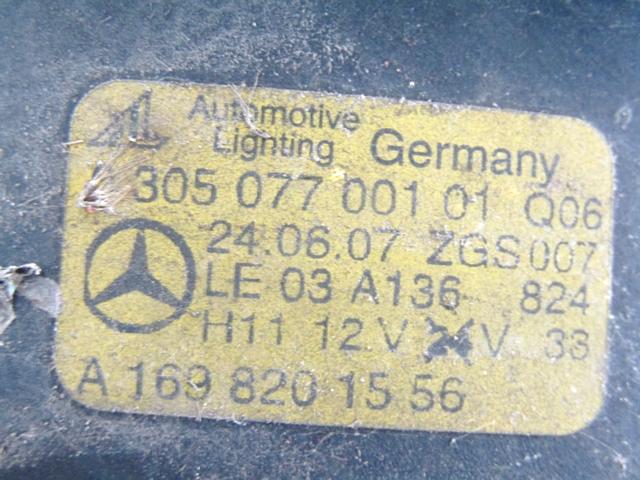 FOG LIGHT LEFT OEM N. A1698201556 SPARE PART USED CAR MERCEDES CLASSE CLK W209 C209 COUPE A209 CABRIO (2002 - 2010) DISPLACEMENT DIESEL 3 YEAR OF CONSTRUCTION 2007