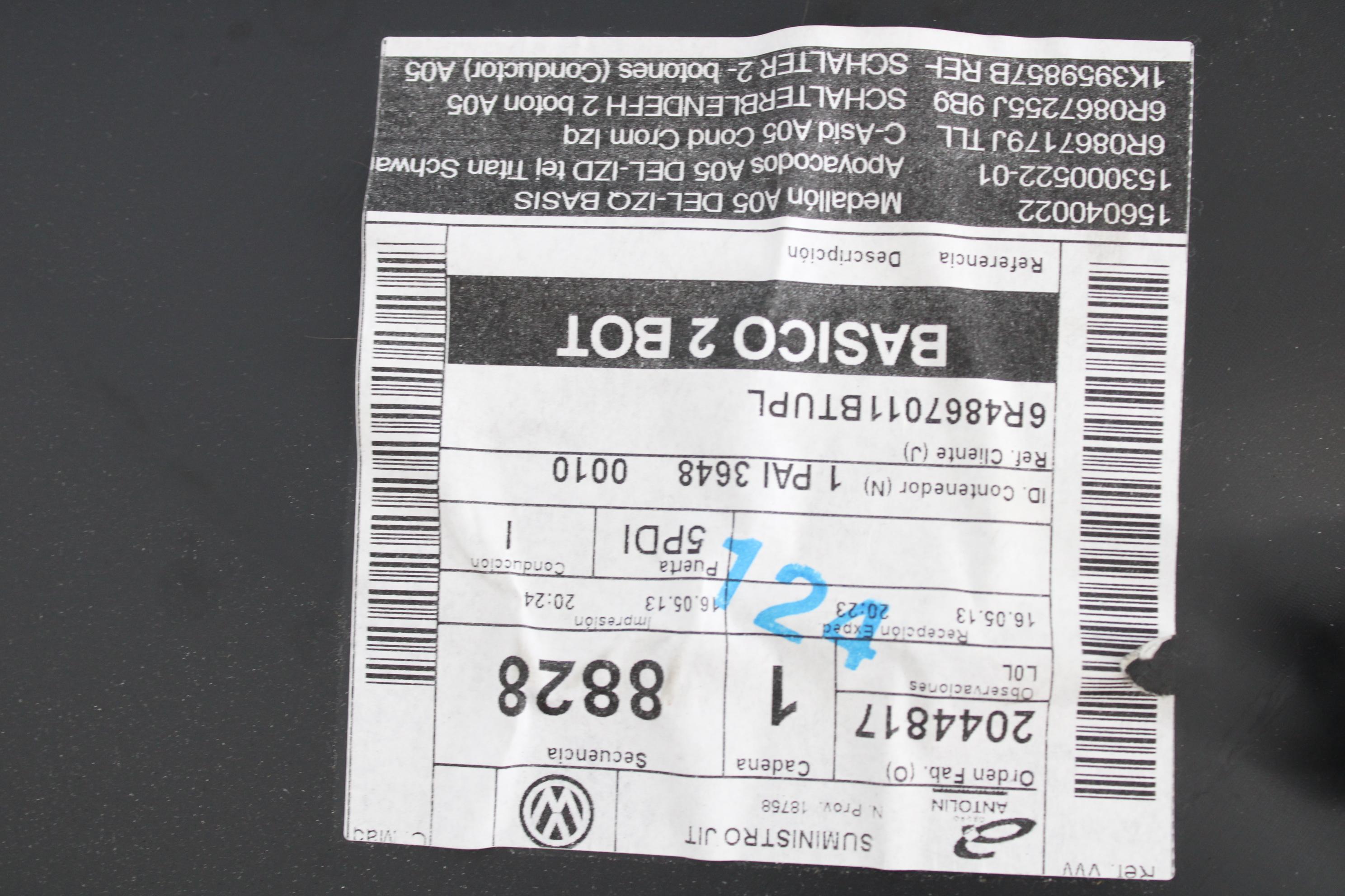 FRONT DOOR PANEL OEM N. PNASTVWPOLO6R1BR5P SPARE PART USED CAR VOLKSWAGEN POLO 6R1 6C1 (06/2009 - 02/2014)  DISPLACEMENT BENZINA 1,2 YEAR OF CONSTRUCTION 2013