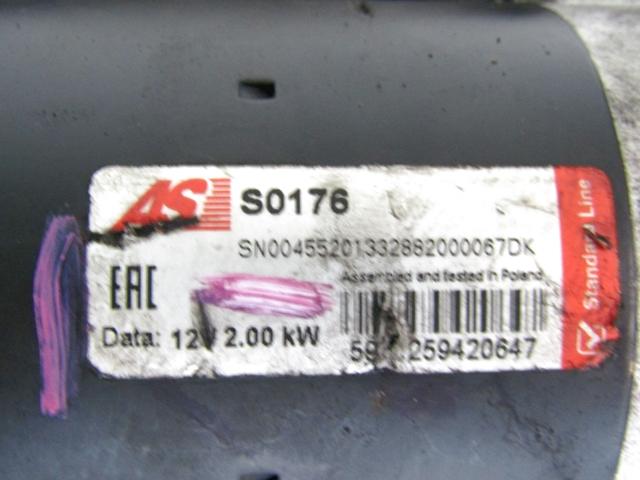 STARTER  OEM N. ASS0176  SPARE PART USED CAR AUDI A6 C5 4B 4B5 4B2 BER/SW (1997 - 2001)  DISPLACEMENT DIESEL 2,5 YEAR OF CONSTRUCTION 1999