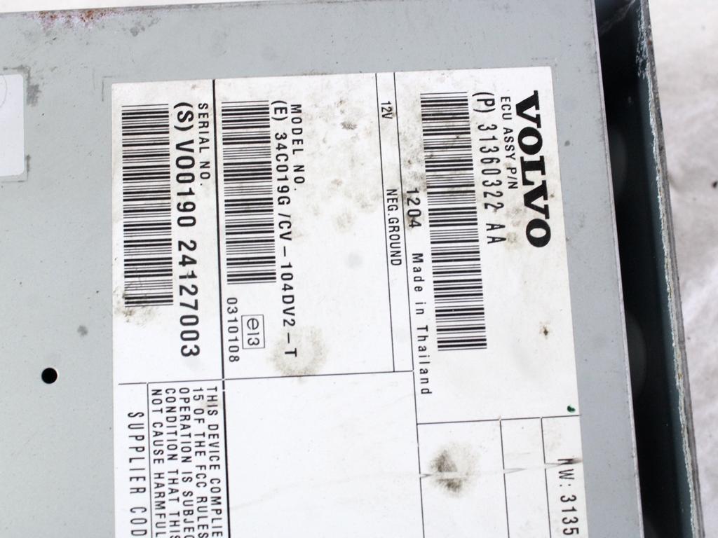 31360322AA AMPLIFICATORE AUDIO VOLVO XC60 2.0 D 120KW 6M 5P (2012) RICAMBIO USATO